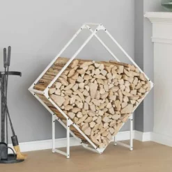 Best Vedställ vit 100x25x100 cm kallvalsat stål Tillbehör Till Vedeldade Kaminer & Öppna Spisar