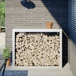 Outlet Vedställ vit 100x40x80 cm stål Tillbehör Till Vedeldade Kaminer & Öppna Spisar