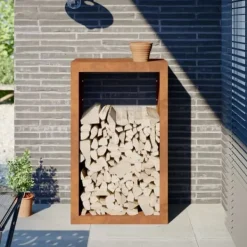 Outlet Vedställ 60x40x100 cm väderbeständigt stål Tillbehör Till Vedeldade Kaminer & Öppna Spisar