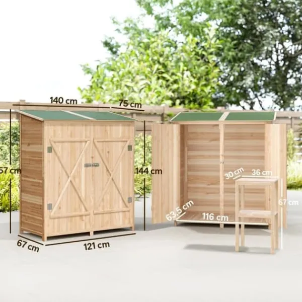 Best Verktygsskjul med Bänkbord, Tällved, 140 x 75 x 157 cm Skjul, Garage & Carports