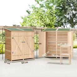 New Verktygsskjul med Bänkbord, Tällved, 140 x 75 x 157 cm Skjul, Garage & Carports