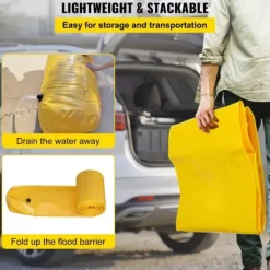 Översvämningsbarriär 12 ft lång x 12 in hög, sandsäckar, vattenavledande PVC-rör för hem, dörrar och garage.