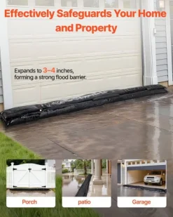 Översvämningsbarriär - Vattenaktiverade sandfria översvämningspåsar - Set om 8 - Mått 305 x 21 cm - Återanvändbara - För dörrar & garage