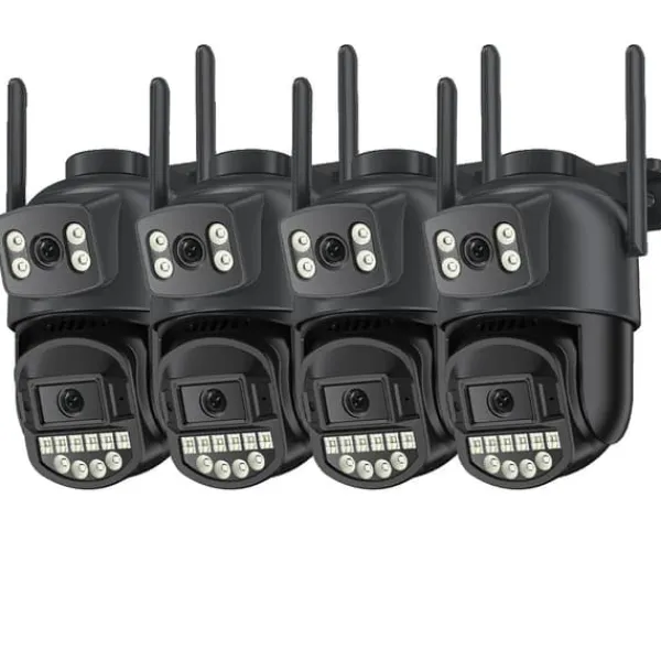 Övervakningskamera, Dubbelobjektiv, Nattseende,4PCs CAM INTE Kort, EU Kontakt