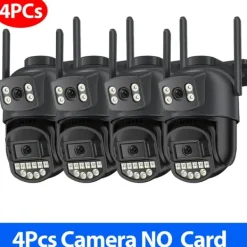 Övervakningskamera, Dubbelobjektiv, Nattseende,4PCs CAM INTE Kort, EU Kontakt