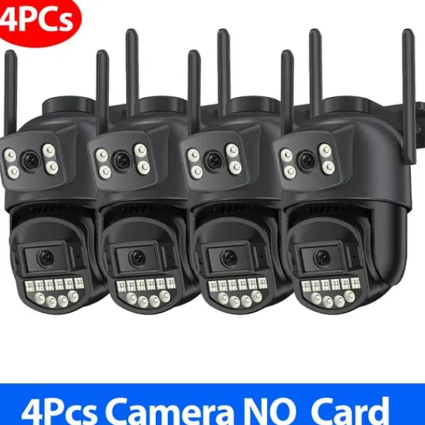 Övervakningskamera, Dubbelobjektiv, Nattseende,4PCs CAM INTE Kort, EU Kontakt