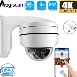 Övervakningskamera, 4K Högupplösning, 12X Optisk Zoom,8MP POE PTZ-kamera