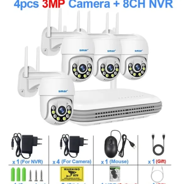 Övervakningskamera Kit, 5MP Upplösning, Tvåvägs ljud, Ingen, 8CH NVR X 4 kamera 3mp
