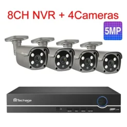 Övervakningskamera, tvåvägsljud, smart AI-ansiktsigenkänning, 2T, 8CH 4 st 5MP kamera