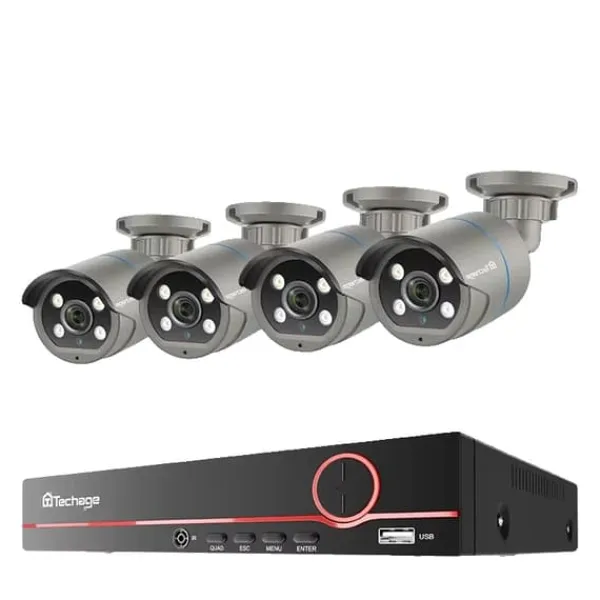 New Övervakningskamerasystem, 8CH Stöd, H.265 Kompression,4T Inbyggd HDD, 8CH NVR och 4 Kamera Säkerhetsmonitorer & Videokameror