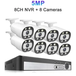Sale Övervakningskamerasystem, 8-kanaligt, AI Mänsklig Detektion,Ingen inbyggd HDD, 8CH NVR 8ST KAMERA 5MP Säkerhetsmonitorer & Videokameror