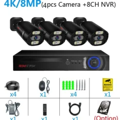 Online Övervakningskamerasystem, 4K Ultra HD, 8-kanals NVR,Ingen, 8CH NVR 4 KAMERA Säkerhetsmonitorer & Videokameror