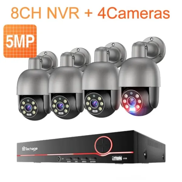 New Övervakningskamerasystem, 8-kanal, Fullfärgs nattseende,8CH 4 Kamera 5MP, 3T(utomhusaktiviteter) Säkerhetsmonitorer & Videokameror