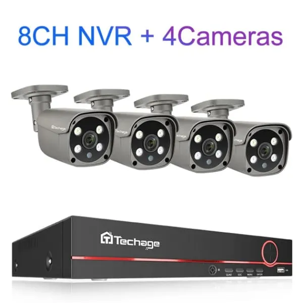 Övervakningskamerasystem, 8-kanal, Tvåvägskommunikation,8CH 4PCS 5MP KAMERA, 3T Inbyggd HDD