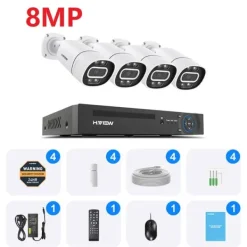 Övervakningskamerasystem, 8MP upplösning, PoE-teknik,2T, 8MP 4PCS Kamera