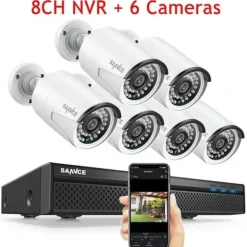 Övervakningssystem för CCTV, 5MP NVR-kit, utomhusvattentät IP-kamera, 2T, 6 st kameror