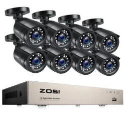 Övervakningssystem med CCTV-videokamera, 1080P upplösning, vattentät nattsyn., , None, With 8 Black Cameras