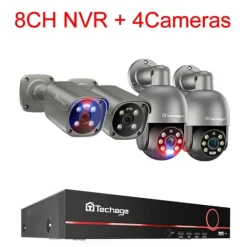 Övervakningssystem, 8MP upplösning, tvåvägsljud,1T, 8CH NVR 4 Kamera Säkerhetsmonitorer & Videokameror