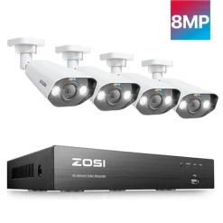 Övervakningssystem, 8MP upplösning, PoE NVR-kit,8CH NVR x 4Kameror, 2T