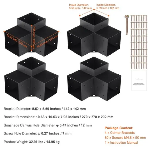 VEVOR Pergola Fäste Kit, Hållbar Stål Konstruktion, Enkel Solskyddsinstallation,4 st 6x6tum Valvbågar, Spaljéer, Bersåer & Pergolor