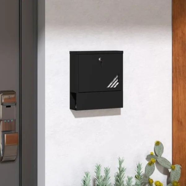 Väggbrevlåda med lock och lås, kopparkärna, stål mörkgrå 30×8,5×32,5 cm Postlådor & Brevlådor