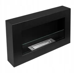 Vägghängd biokamin med glas 65x40x12 cm BOX Flamreglering Mattsvart