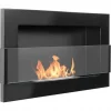 Vägghängd biokamin med glas 65x40x12 cm Flamreglering Blank svart