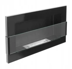 Vägghängd biokamin med glas 65x40x12 cm Flamreglering Blank svart