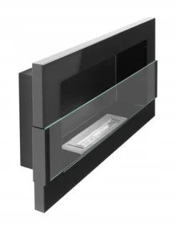 Vägghängd biokamin med glas 65x40x12 cm Flamreglering Blank svart