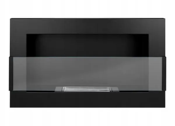 Vägghängd biokamin med glas 65x40x12 cm Flamreglering Mattsvart Vedeldade Kaminer