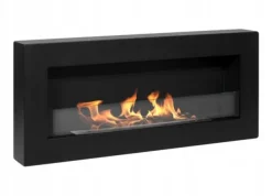 Clearance Vägghängd biokamin med glas 90x40x12 cm Box Svart strukturmatt Vedeldade Kaminer