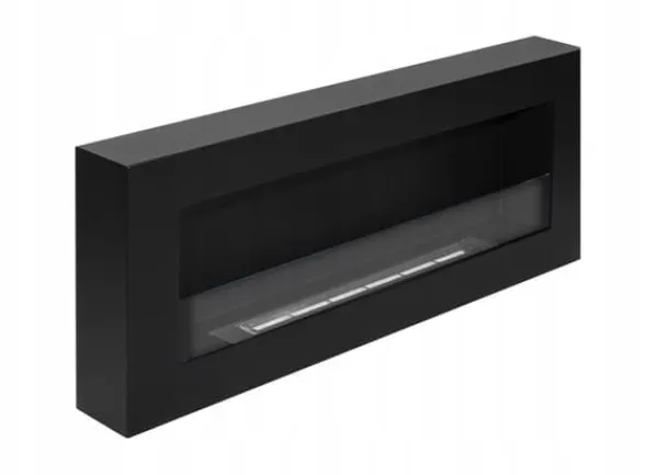 Clearance Vägghängd biokamin med glas 90x40x12 cm Box Svart strukturmatt Vedeldade Kaminer