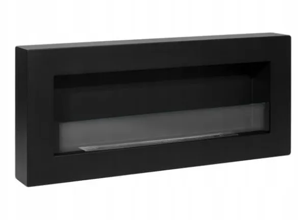 Clearance Vägghängd biokamin med glas 90x40x12 cm Box Svart strukturmatt Vedeldade Kaminer
