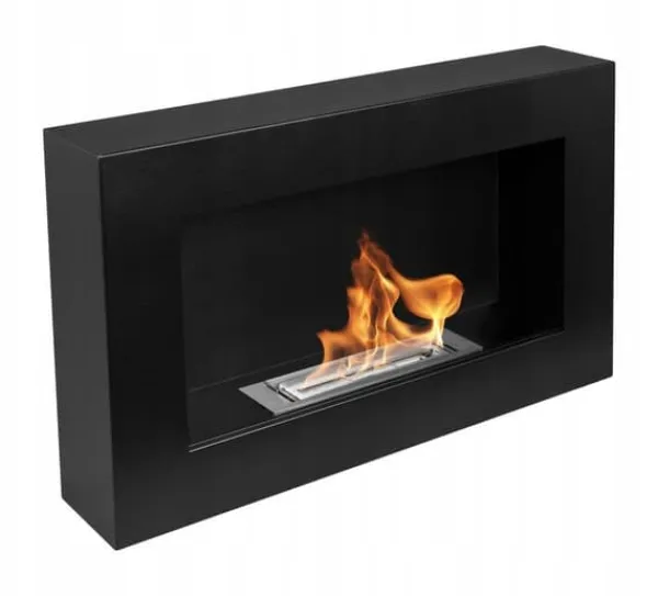 Vägghängd biokamin 65x40x12 cm Box Svart strukturmatt