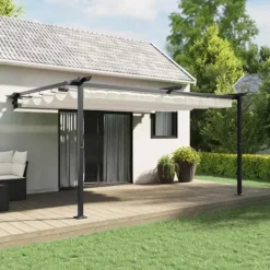 Väggmonterad Gazebo för Utomhusbruk - Utdragbart Solskydd | Färg: Kräm | Storlek: 3x4 m