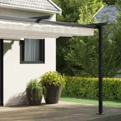 Väggmonterad Gazebo för Utomhusbruk - Utdragbart Solskydd | Färg: Kräm | Storlek: 3x4 m