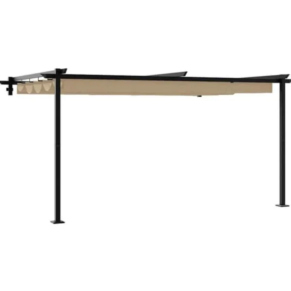 Väggmonterat utdragbart solskydd - Gazebo i Taupe | Storlek: 3 x 4 m | Material: Stål & Polyester