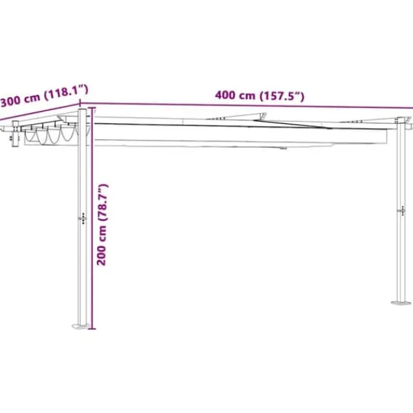 Väggmonterat utdragbart solskydd - Gazebo i Taupe | Storlek: 3 x 4 m | Material: Stål & Polyester