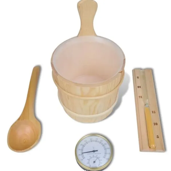 Bastutillbehör 5 delar hink sked timglas termo/hygrometer - Bastutillbehör Bastu