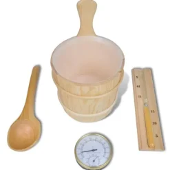 New Bastutillbehör 5 delar hink sked timglas termo/hygrometer Bastu