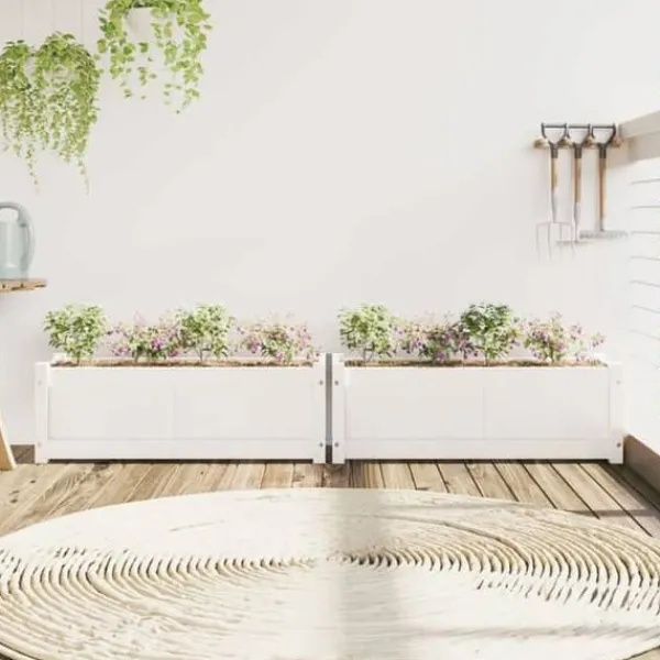 vidaXL Blomlådor 2 st, Höga Sängar, Blomlådor, Växtkrukor, Blomlådor Trädgård Patio Terrass, Vit Trä 837452