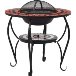 vidaXL Eldfat med mosaikbord terrakotta och vit 68 cm keramik - Öppna spisar