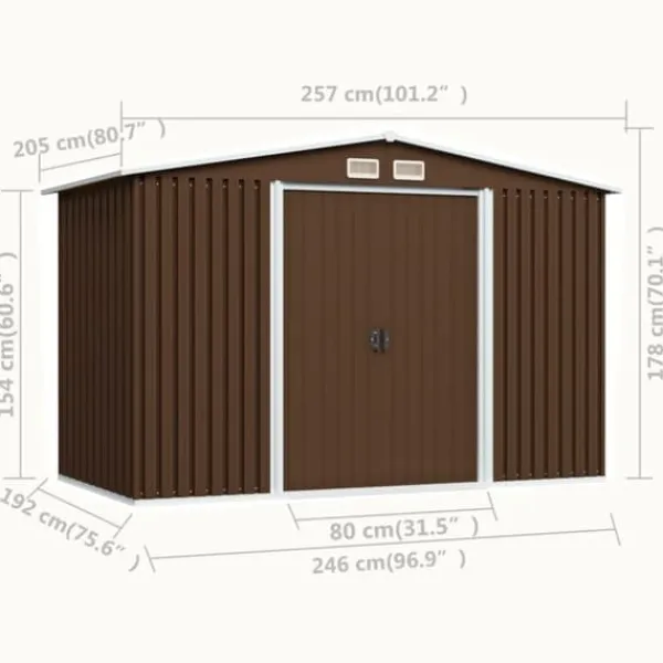 vidaXL Förvaringsbod brun 257x205x178 cm stål - Förråd & Redskapsbodar