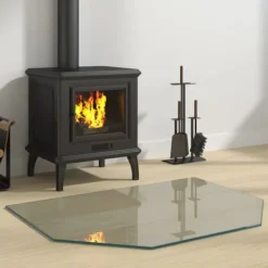 vidaXL Glasskiva för öppen spis sexkantig 80x60 cm - Glas