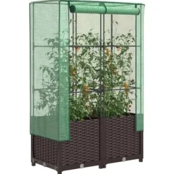 Hot Höjd planteringslåda med rattanutseende 80x40x138 cm, upphöjd trädgårdsbädd, upphöjd blomlåda, 4015800 Växthus