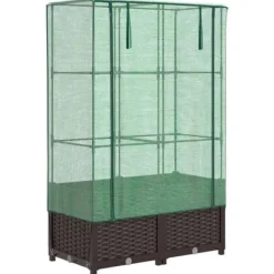 Hot Höjd planteringslåda med rattanutseende 80x40x138 cm, upphöjd trädgårdsbädd, upphöjd blomlåda, 4015800 Växthus