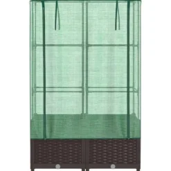 Hot Höjd planteringslåda med rattanutseende 80x40x138 cm, upphöjd trädgårdsbädd, upphöjd blomlåda, 4015800 Växthus