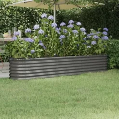 Sale Höjddon av Trädgård Blomkruka Växtlåda Höjdträdgård Patio Terrass Utomhus Galvaniserad Stål 224x40x36 cm 318874 Planteringsbänkar