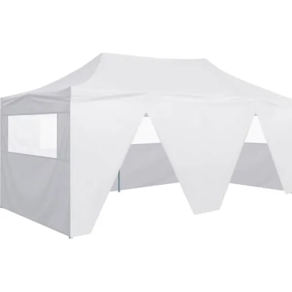 New Hopfällbart partytält med 4 sidoväggar 3x6 m stål vit - Partytält & paviljoner Tält & Lusthus