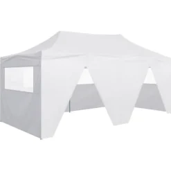 New Hopfällbart partytält med 4 sidoväggar 3x6 m stål vit - Partytält & paviljoner Tält & Lusthus